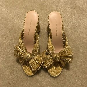 Loeffler Randall Penny Gold Pleated Bow Heel size 8 brand new in box